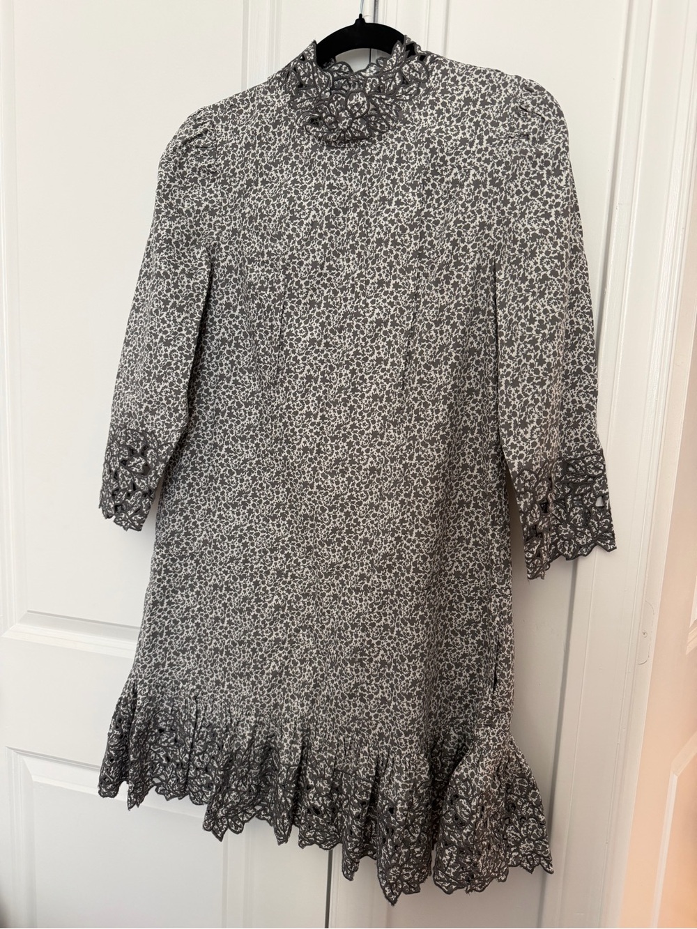 Rebecca Taylor Black and White Floral Lace-Trim Shift Dress